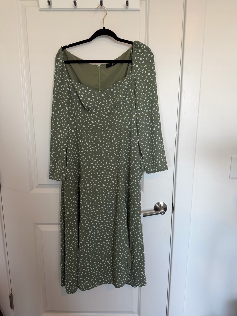 Sage Green Printed Midi Dress with Scoop Neck